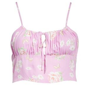 BP Women’s Top Crop Camisole Tie Detail  In Floral Print Purple  Plus Size 3X NE